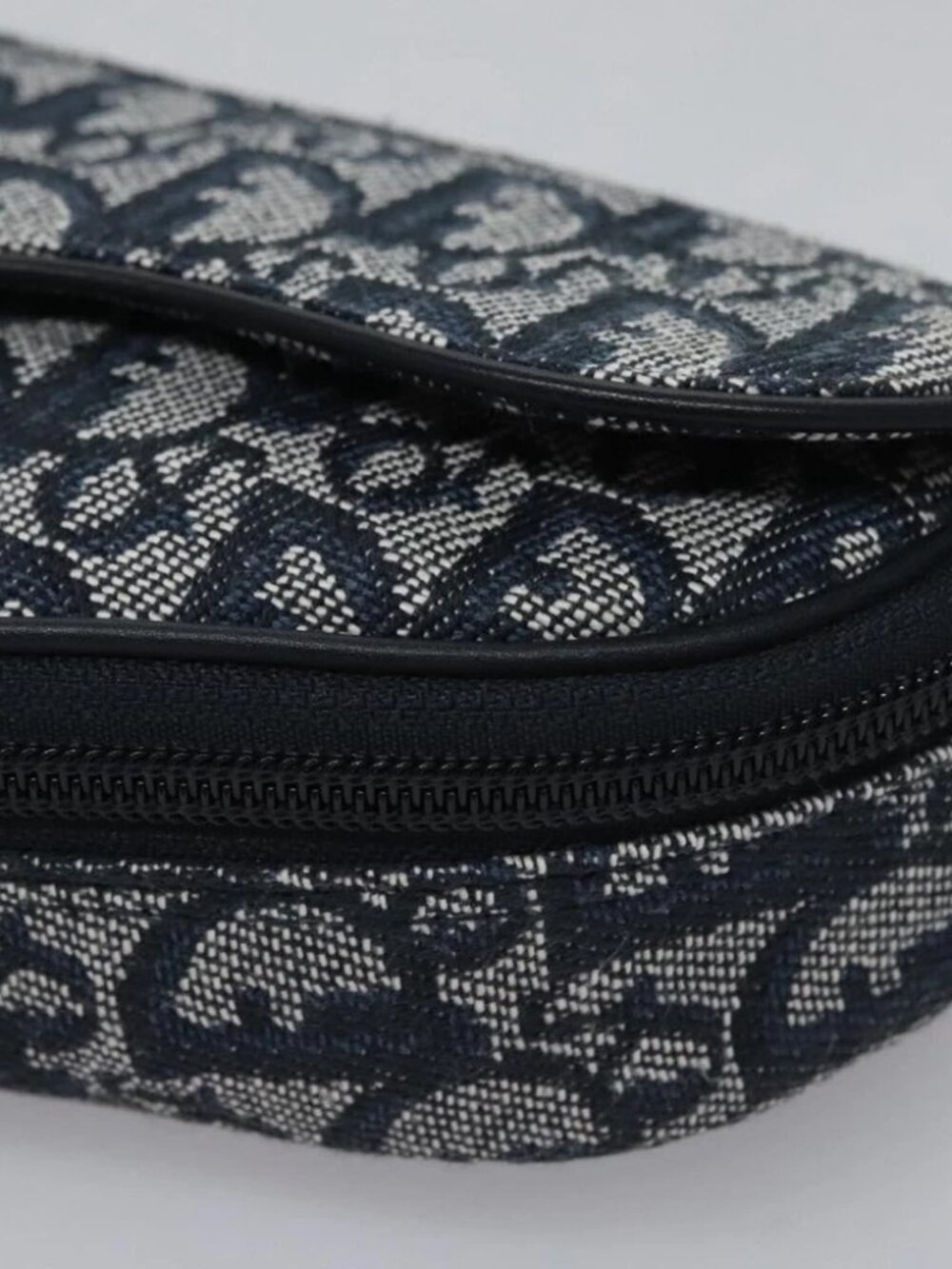 Christian Dior Trotter Canvas Saddle Pouch Navy Gold Auth - Picture 8 of 16